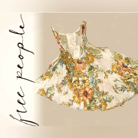 Free People Tops - Free People one assymetrical tank raw hem floral tank shirt blouse